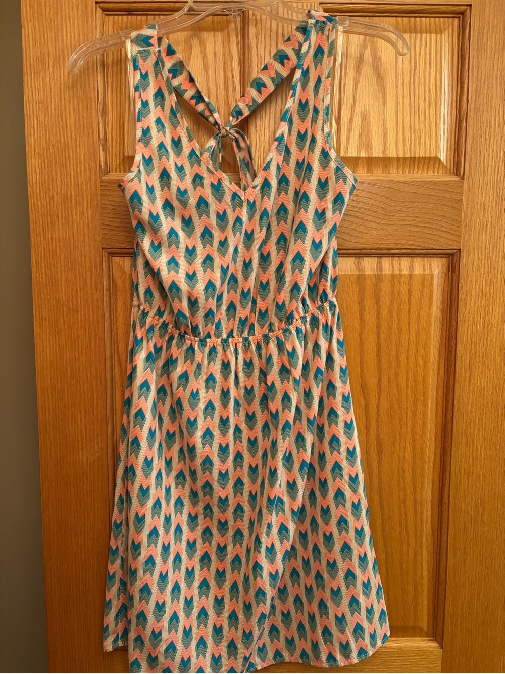 Everly Teal and Coral Chevron Tie-Back Mini Dress